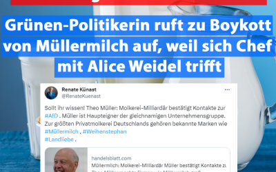 Künast ruft zu Boykott von Müllermilch auf – weil der Kontakt zur AfD hat